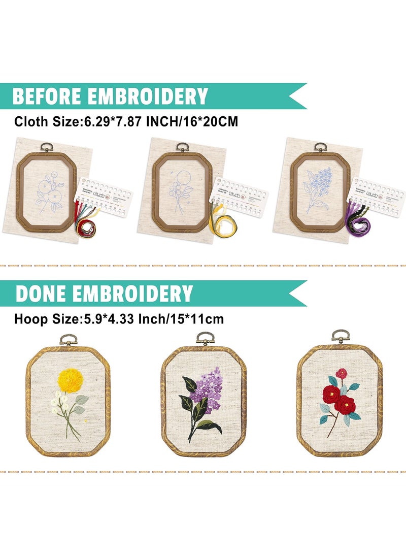 SYOSI Embroidery Starter Kit with Flower Patterns, Including Embroidery Cloth, Imitated Wood Hoops, Threads, Scissors, and Instructions for Adults and Beginners  - Image 3