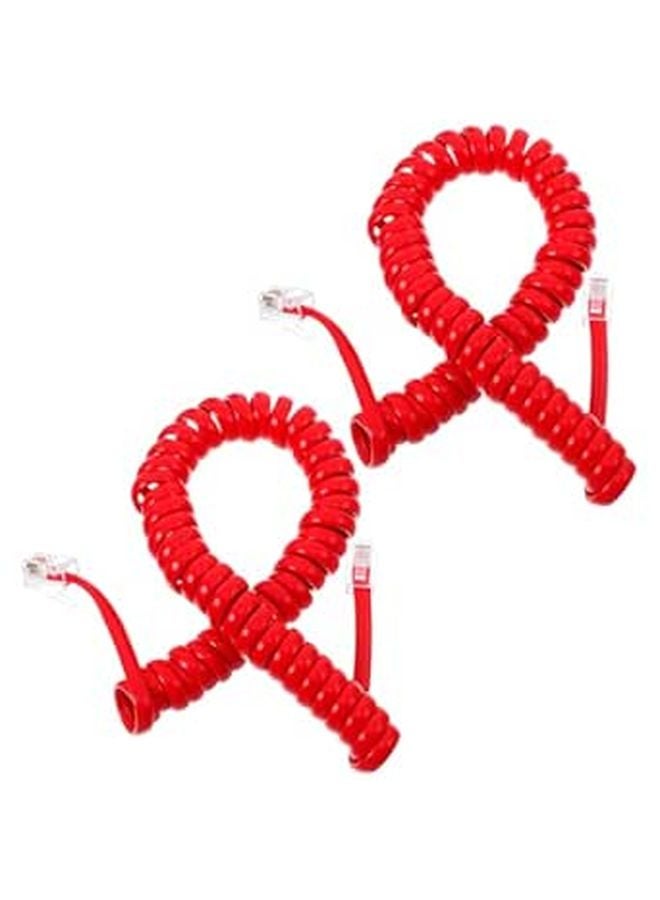 Red Coiled Telephone Cord 2 Pack Flexible Curly Cables for Landline Desk Phones - Image 1