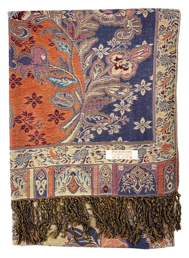 بلام فيزرز وشاح باشمينا بنقشة بيزلي عرقية من Plum Feathers، أزرق برتقالي بنقشة بيزلي استوائية، مقاس واحد - Image 3