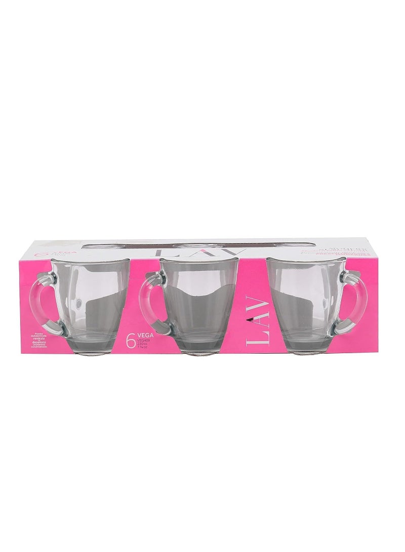 LAV Vega 230cc Mug Set of 6 – Premium Glass Mugs for Coffee, Tea, and Hot Beverages - Image 1