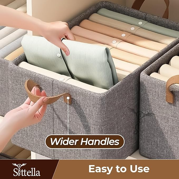 shoasite Wardrobe Organizer for Clothes with Metal Frame Rectangle Storage Baskets for Clothing Fabric Storage Box with Handles Shelf Basket for Storage Clothes Pants Jeans Sweater - Image 5