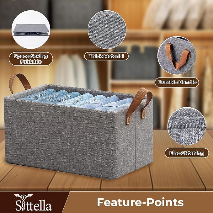 shoasite Wardrobe Organizer for Clothes with Metal Frame Rectangle Storage Baskets for Clothing Fabric Storage Box with Handles Shelf Basket for Storage Clothes Pants Jeans Sweater - Image 4