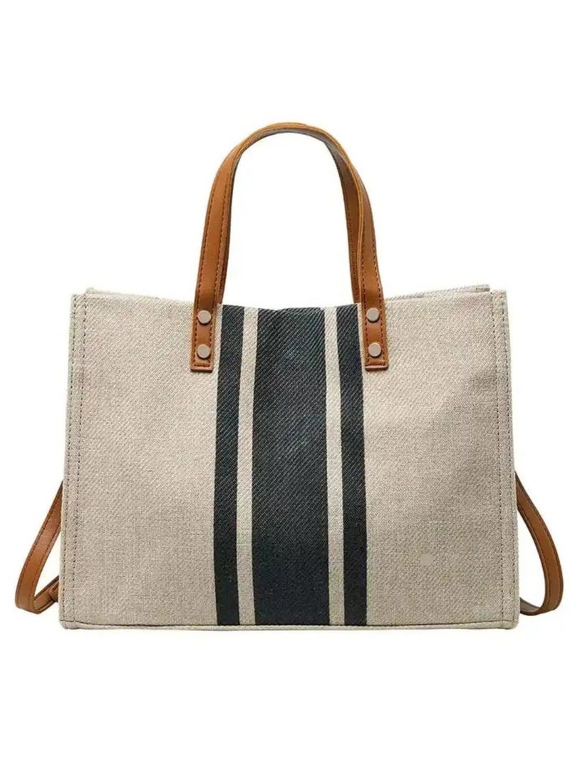SamoDani Tote Handbag Canvas Trendy Purse Women Crossbody Bag with Zipper, Office, Business and College Medium Size, Brown - Image 1