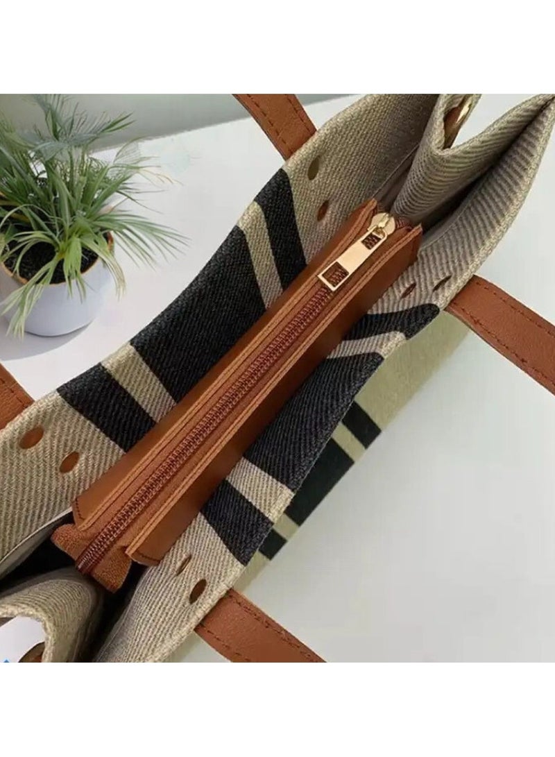 SamoDani Tote Handbag Canvas Trendy Purse Women Crossbody Bag with Zipper, Office, Business and College Medium Size, Brown - Image 4