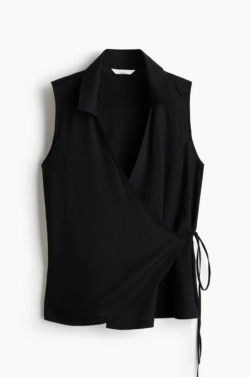 H&M  Linen-blend wrap top for Women | Best Price UAE