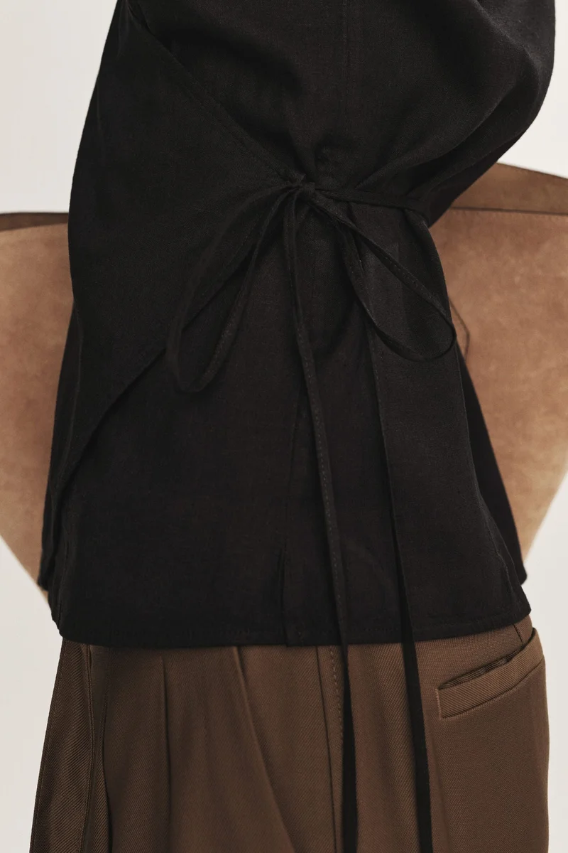 Linen-blend wrap top