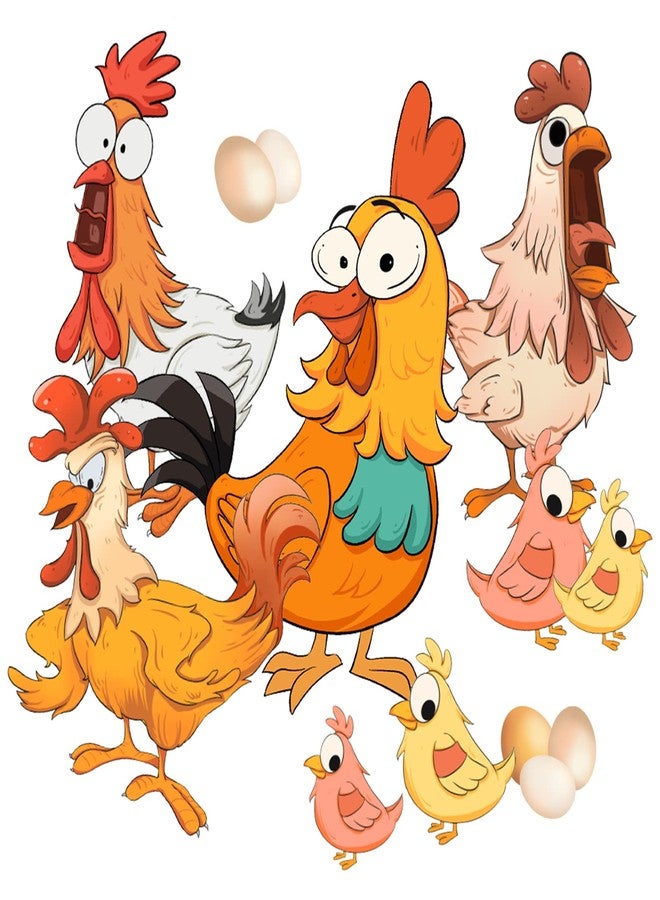 SUPERDANT Funny Chicken Wall Stickers Rooster Hen Chick Wall Decals with Eggs Vinyl Wall Decoration for Kids Bedroom Playroom Kitchen Pantry Refrigerator Decor - Image 1