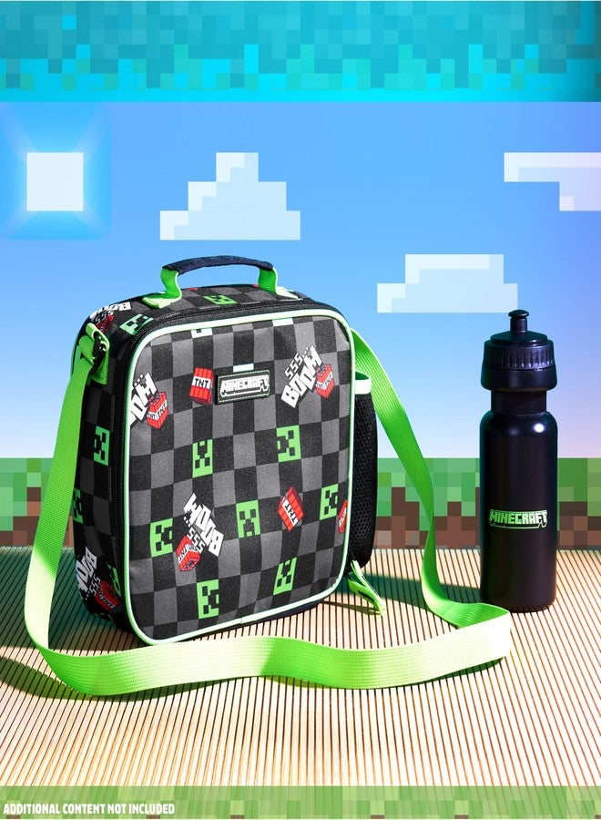 MINECRAFT حقيبة غداء معزولة ماينكرافت للأطفال - صندوق غداء كريبر للأولاد - مستلزمات مدرسية - حاملة طعام - وجبات خفيفة - نزهات - أيام الشاطئ - سفر - هدايا للاعبين للأطفال (أسود/أخضر) - Image 5