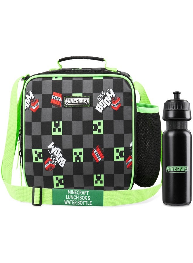MINECRAFT حقيبة غداء معزولة ماينكرافت للأطفال - صندوق غداء كريبر للأولاد - مستلزمات مدرسية - حاملة طعام - وجبات خفيفة - نزهات - أيام الشاطئ - سفر - هدايا للاعبين للأطفال (أسود/أخضر) - Image 1