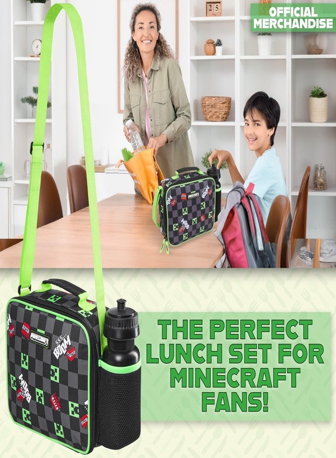 MINECRAFT حقيبة غداء معزولة ماينكرافت للأطفال - صندوق غداء كريبر للأولاد - مستلزمات مدرسية - حاملة طعام - وجبات خفيفة - نزهات - أيام الشاطئ - سفر - هدايا للاعبين للأطفال (أسود/أخضر) - Image 2