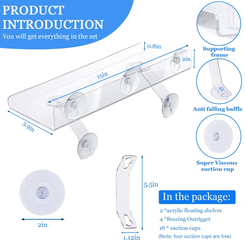 RSSCIIIUL 2 Pcs Plant Window Shelf, Window Plant Shelves with Bracket,15in Transparent Acrylic Sill Extender with Suction Cup, Floating Shelf for Plants Apply to Succulents, Seed Plant - Image 2