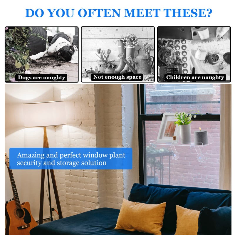 RSSCIIIUL 2 Pcs Plant Window Shelf, Window Plant Shelves with Bracket,15in Transparent Acrylic Sill Extender with Suction Cup, Floating Shelf for Plants Apply to Succulents, Seed Plant - Image 5