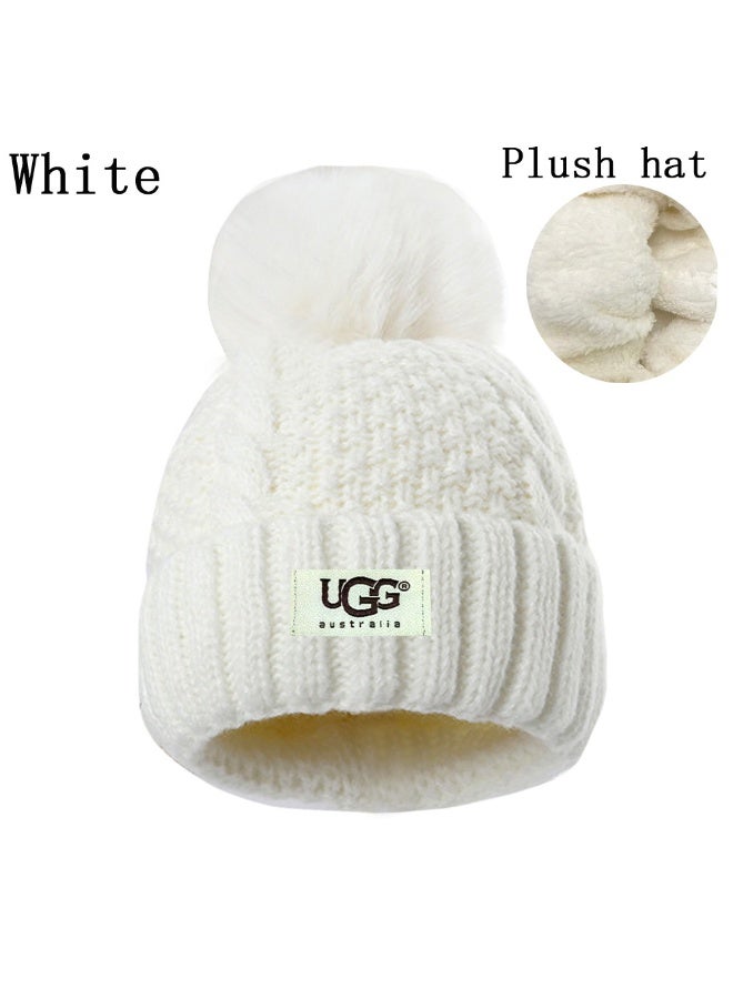 UGG Clean White Knit Pom-Pom Beanie - Plush Lined Winter Warm Hat 587Size
