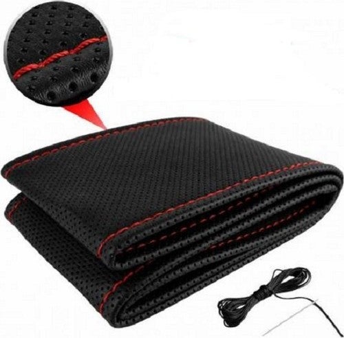 Suzuki Grand Vitara Strut Steering Wheel Cover with Holes and Wax Stitches Black Red Stitched