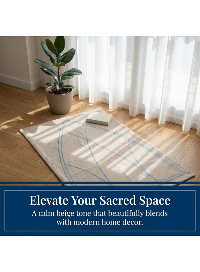 Blue Embroidery Natural  Linen Prayer Mat – Dakakeen Al Khair Premium Linen With Blue Embroidery, Thick Padded Prayer Rug & Set for Home, Mosque & Travel - Image 5