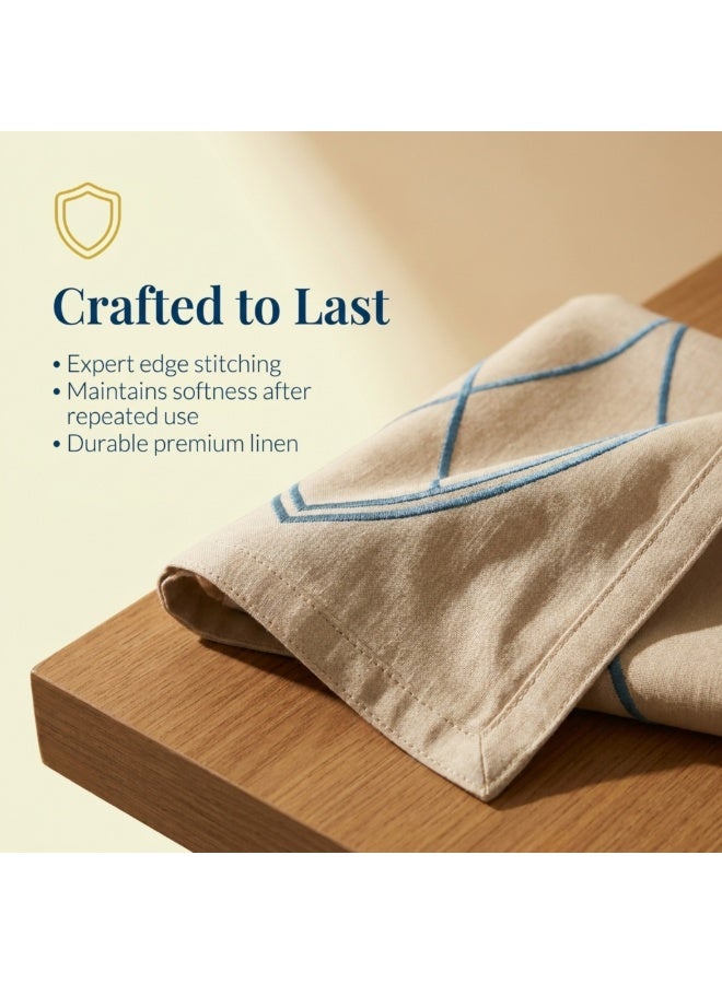 Blue Embroidery Natural  Linen Prayer Mat – Dakakeen Al Khair Premium Linen With Blue Embroidery, Thick Padded Prayer Rug & Set for Home, Mosque & Travel - Image 2