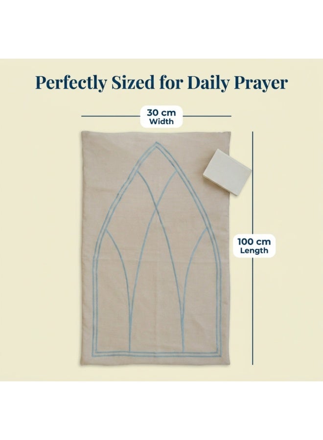 Blue Embroidery Natural  Linen Prayer Mat – Dakakeen Al Khair Premium Linen With Blue Embroidery, Thick Padded Prayer Rug & Set for Home, Mosque & Travel - Image 4