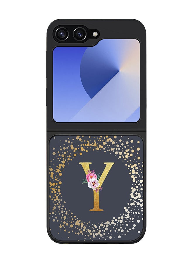 Stylizedd Rugged Black edge case for Samsung Galaxy Z Flip7 FE, Slim fit Case Flexible Cover - Custom Monogram Initial Letter Floral Pattern Alphabet - Y (Grey ) - Image 1