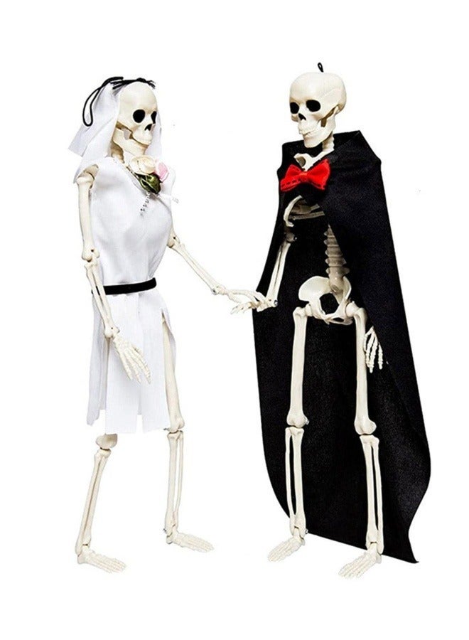 16" Skeleton Couple Decorations, Scary Skeleton Bride and Groom Full Body Realistic Human Bones with Posable Joints Plastic Skeleton - Image 1