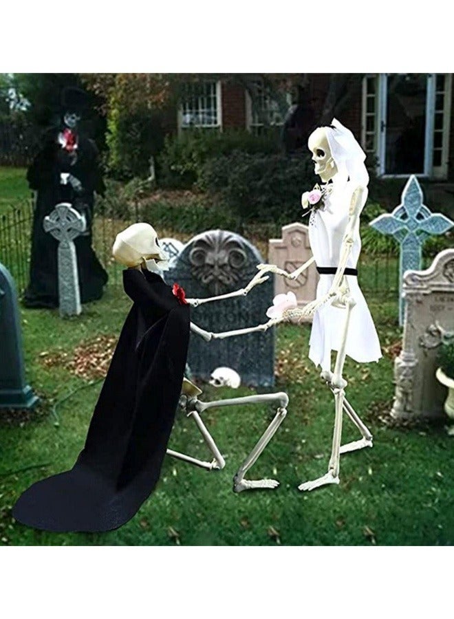 16" Skeleton Couple Decorations, Scary Skeleton Bride and Groom Full Body Realistic Human Bones with Posable Joints Plastic Skeleton - Image 2