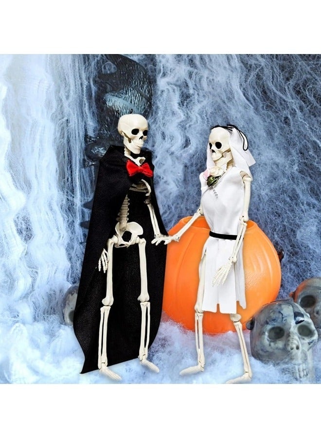 16" Skeleton Couple Decorations, Scary Skeleton Bride and Groom Full Body Realistic Human Bones with Posable Joints Plastic Skeleton - Image 5