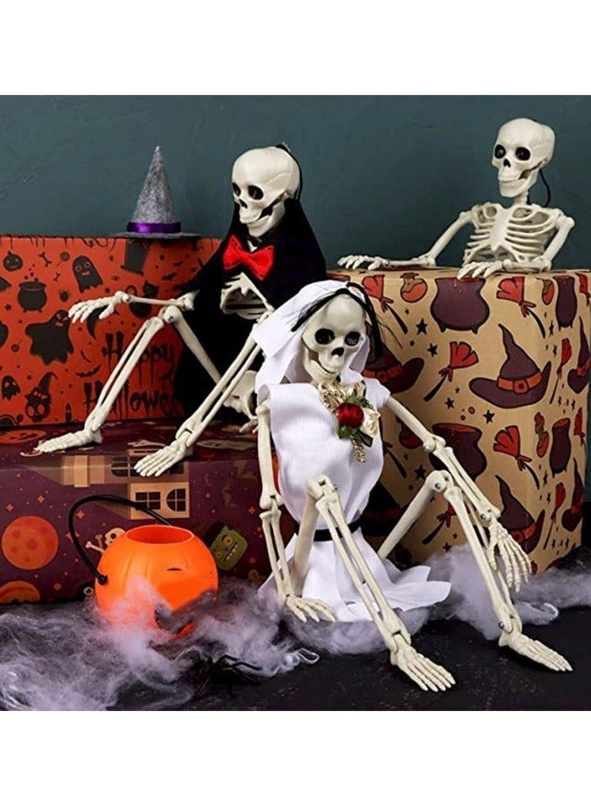 16" Skeleton Couple Decorations, Scary Skeleton Bride and Groom Full Body Realistic Human Bones with Posable Joints Plastic Skeleton - Image 3