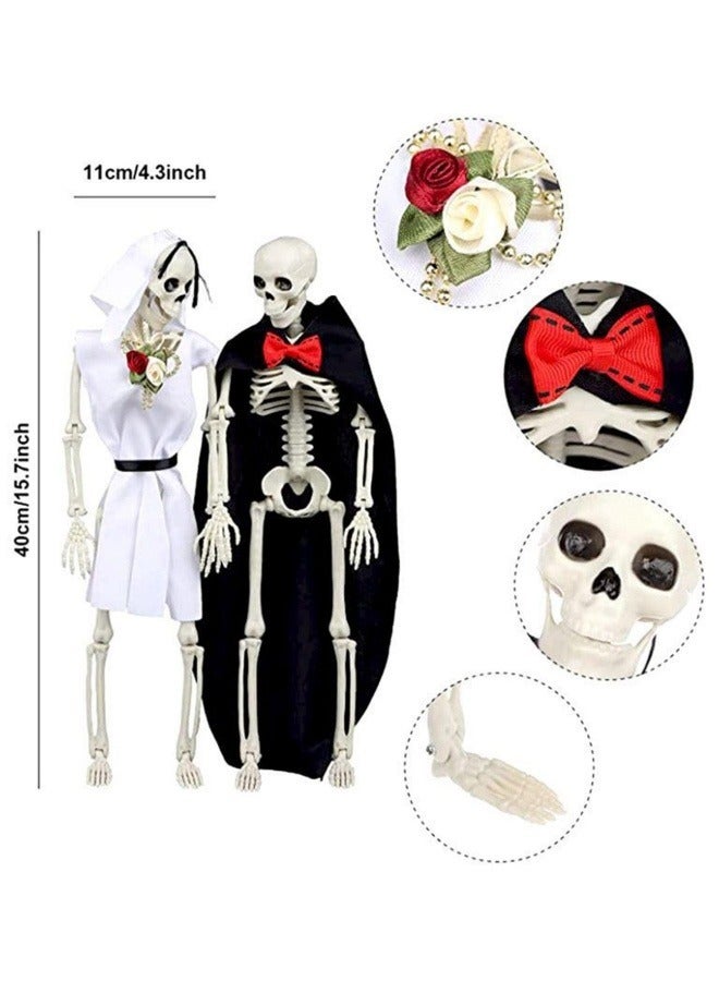 16" Skeleton Couple Decorations, Scary Skeleton Bride and Groom Full Body Realistic Human Bones with Posable Joints Plastic Skeleton - Image 4