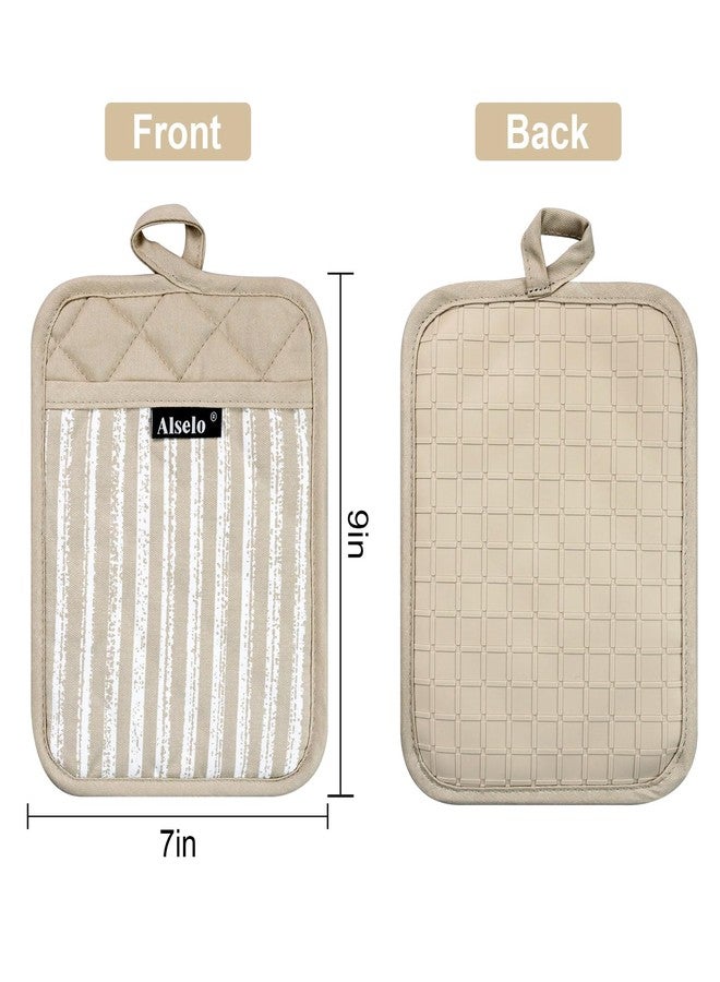 Alselo Silicone Pot Holders Set of 3 Heat Resistant & Non Slip Potholders, Professional Oven Hot Pads with Pockets Mitts for Kitchen Cooking Baking Barbecue (Khaki, 3) - Image 2