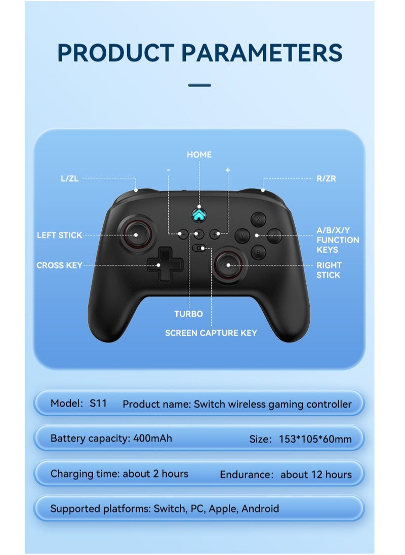 Generic S11 Switch Pro Wireless Bluetooth Controller Gamepad With Wake Up Vibration Motion Sensing Gamepad  - Image 4