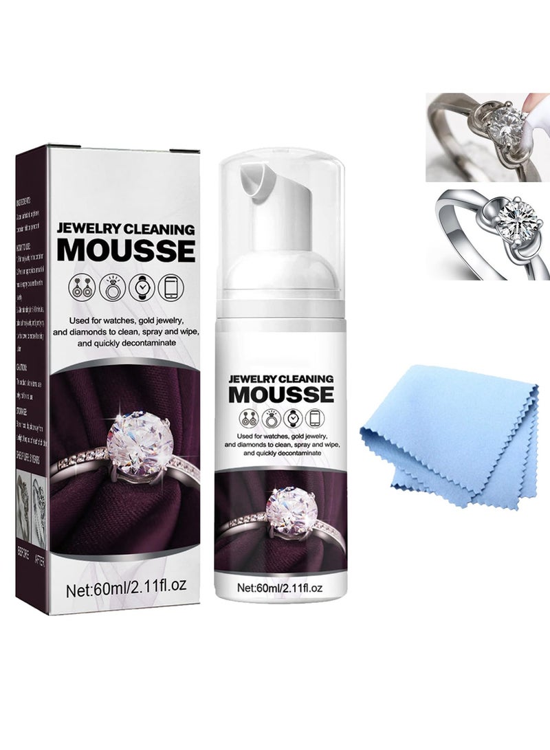 SYOSI Jewellery Care Cleaning Kit, Professional Removing Clean Foaming, Mousse Spray for Jewelry Clean, for Jewelry Clean and Sparkle with Deep Cleaning Cloth, for Jewelry and Watches (60ml) - Image 1