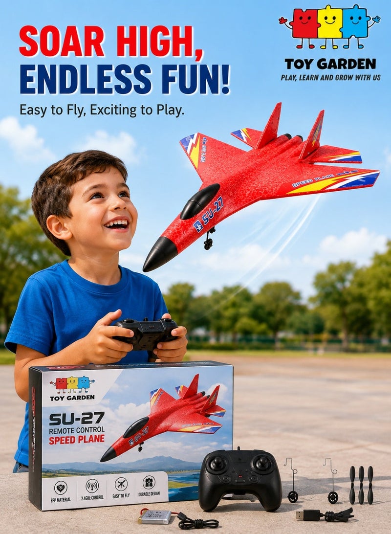 TOY GARDEN 2.4GHz RC Plane – Ready-to-Fly Remote Control Jet Glider with 6-Axis Gyro, Battery, and Cool Lights, Easy-to-Fly Toy Aircraft for Kids & Adults (Red) - Image 1