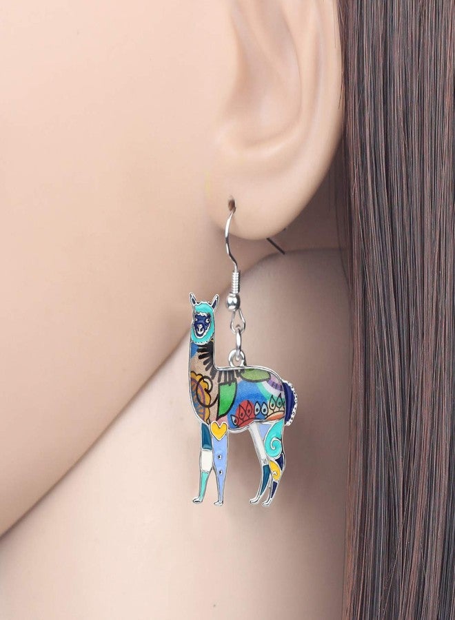 NEWEI Enamel Alloy South America Alpaca Earrings Drop Dangle Fashion Unique Animal Jewelry For Women Gift Charms (Blue) - Image 2