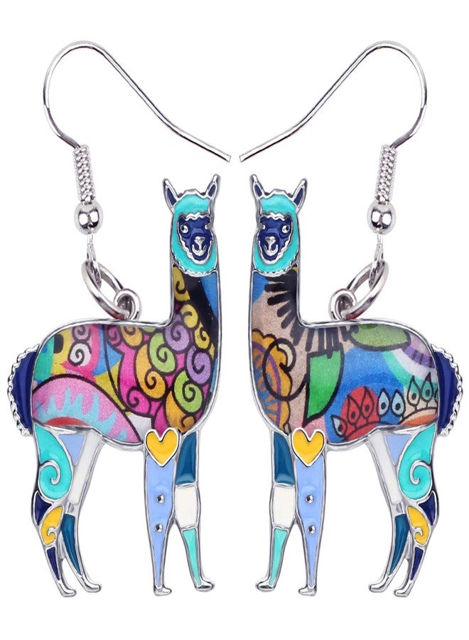 NEWEI Enamel Alloy South America Alpaca Earrings Drop Dangle Fashion Unique Animal Jewelry For Women Gift Charms (Blue) - Image 1