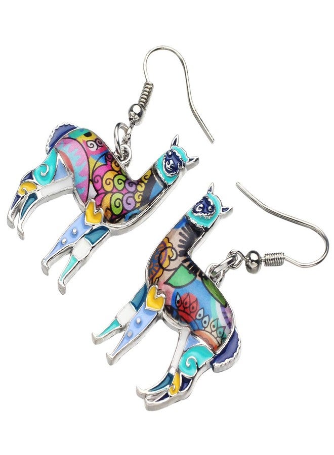 NEWEI Enamel Alloy South America Alpaca Earrings Drop Dangle Fashion Unique Animal Jewelry For Women Gift Charms (Blue) - Image 3