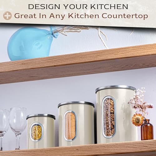 Moss & Stone 3-Piece Beige Canisters Sets For The Kitchen, Airtight Canister Set With See Through Window, Storage Jars for Coffee Container, Tea Organizer & Sugar Canister, Beige Kitchen Canisters - Image 5