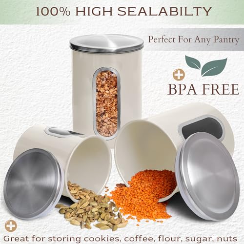 Moss & Stone 3-Piece Beige Canisters Sets For The Kitchen, Airtight Canister Set With See Through Window, Storage Jars for Coffee Container, Tea Organizer & Sugar Canister, Beige Kitchen Canisters - Image 3