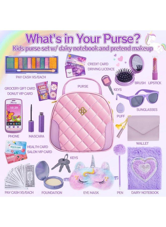 Hohosunlar Hohosunlar Little Girl Purse Accessories, My First Purse Set - Play Makeup Princess Plush Diary Unicorn Eye Mask Wallet Phone Pretend Credit Cards Kids Pretend Play Christmas Toy Gift for Girl Age 3+  - Image 2