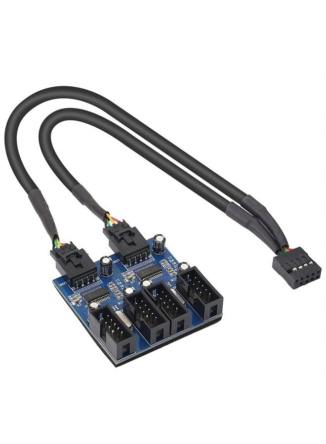 XMSJSIY Motherboard USB 9 Pin Header Hub Male 1 to 2/4 Female USB 2.0 Splitter Extension Cable, USB 9-pin Internal Cable 9 pin Connector Adapter for Port Multiplier (35cm) - Image 1