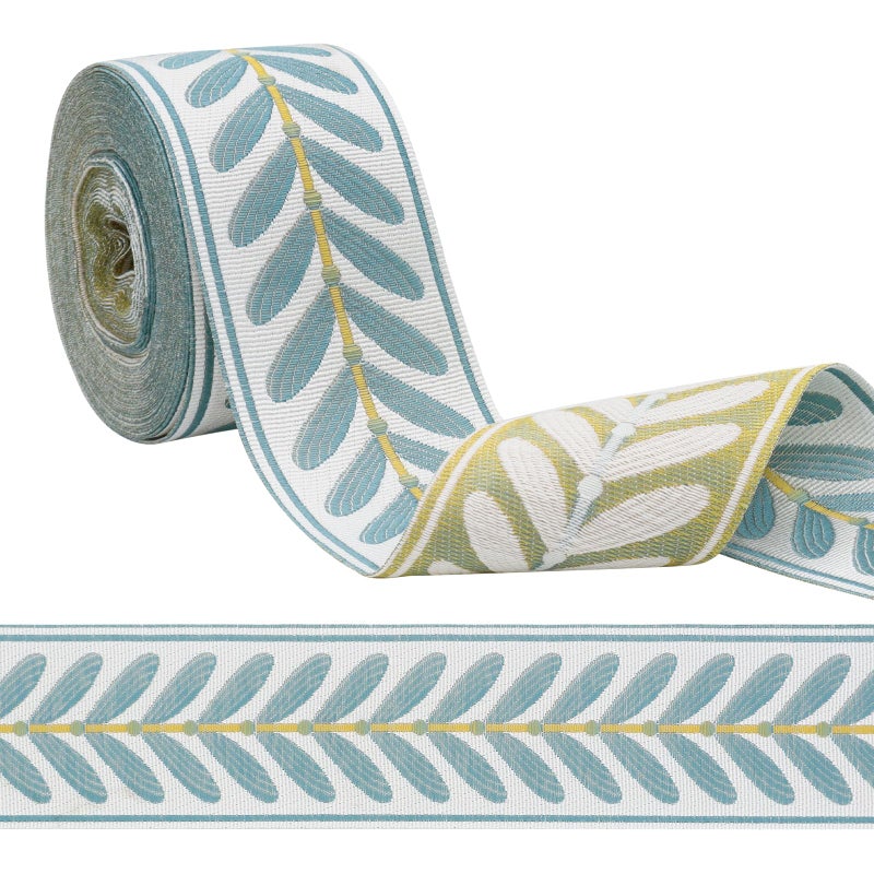 yuuzue 109 Yards Jacquard Ribbon Fabric Trim 24 Inch Leaf Pattern Jacquard Woven Embroidery Decorative Ribbon for DIY Sewing Crafts Handmade Bag Belt Clothing Decoration Curtain Trim Home Decor