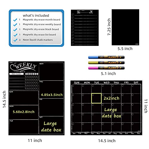 JJPRO Magnetic Chalkboard Monthly Calendar - Weekly Planner Blackboard Combo Set w/Neon Bright Liquid Chalk Markers - Bonus Grocery List and Notepad Blackboard for Refrigerator Included - Image 2