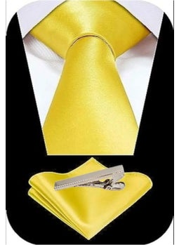 Tezzgelsin Men's Satin Tie Handkerchief and Silver Steel Tie Clip Set  - Image 2