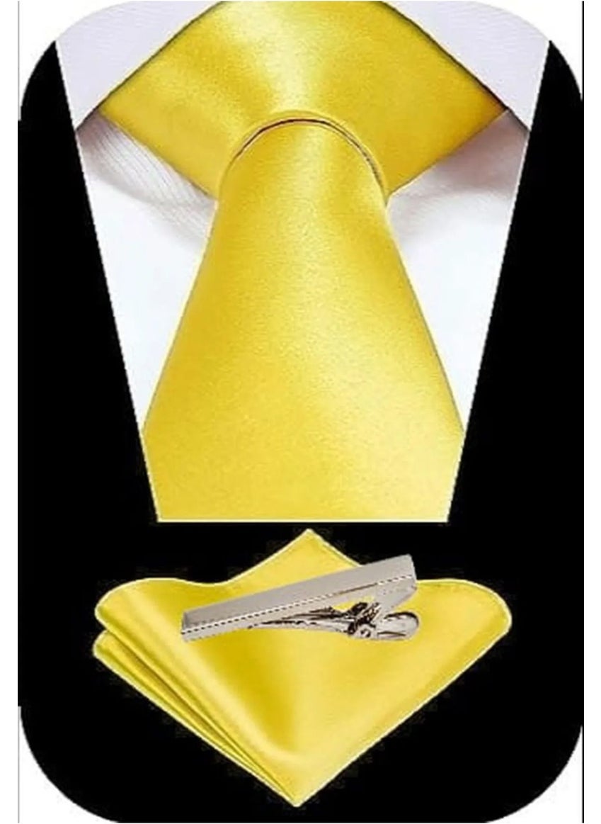 Tezzgelsin Men's Satin Tie Handkerchief and Silver Steel Tie Clip Set  - Image 2