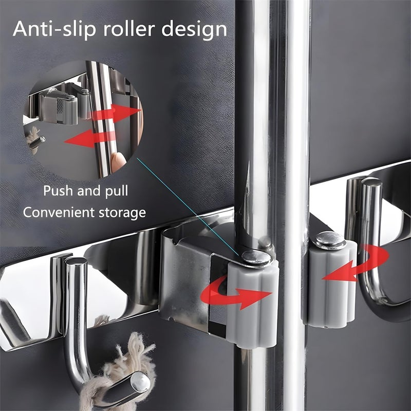 4 Pcs Stainless Steel Mop and Broom Holder Wall Mount - Image 2