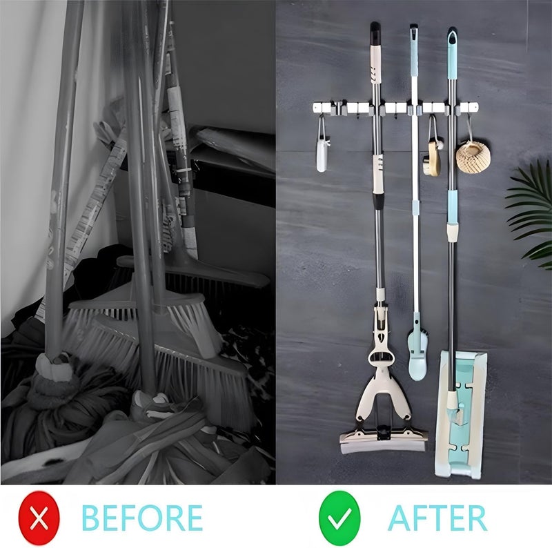 4 Pcs Stainless Steel Mop and Broom Holder Wall Mount - Image 4