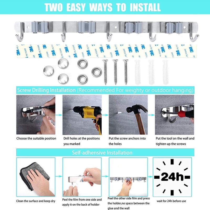 4 Pcs Stainless Steel Mop and Broom Holder Wall Mount - Image 5