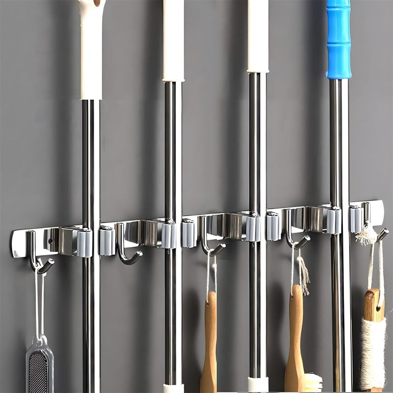 4 Pcs Stainless Steel Mop and Broom Holder Wall Mount - Image 1