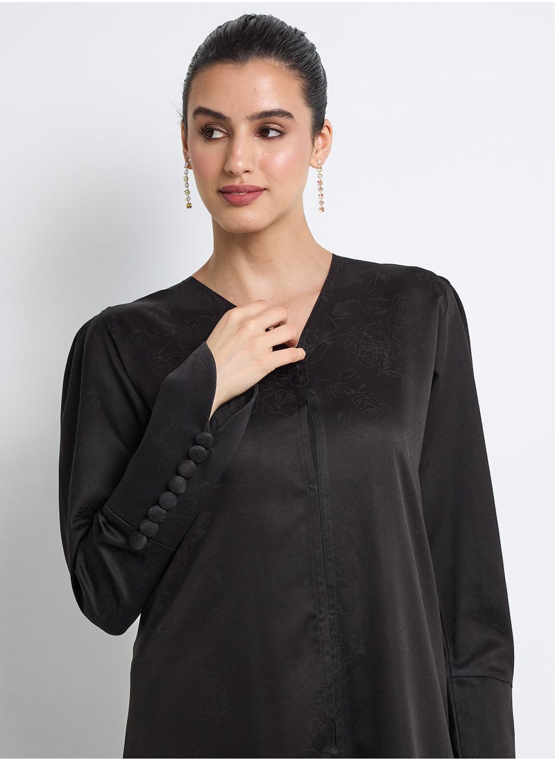 Rosette Abaya Black Abaya with  Buttoned Sleeve Design + Shella  - Image 5