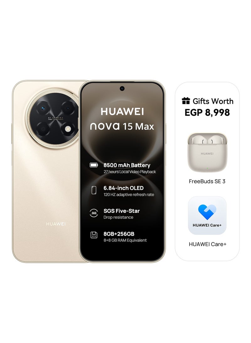 HUAWEI Nova 15 Max Dual SIM Blush Gold 8+8 GB RAM 256GB with Free FreeBuds SE 3 Beige &  1 Year HUAWEI Care - Middle East Version - Image 1
