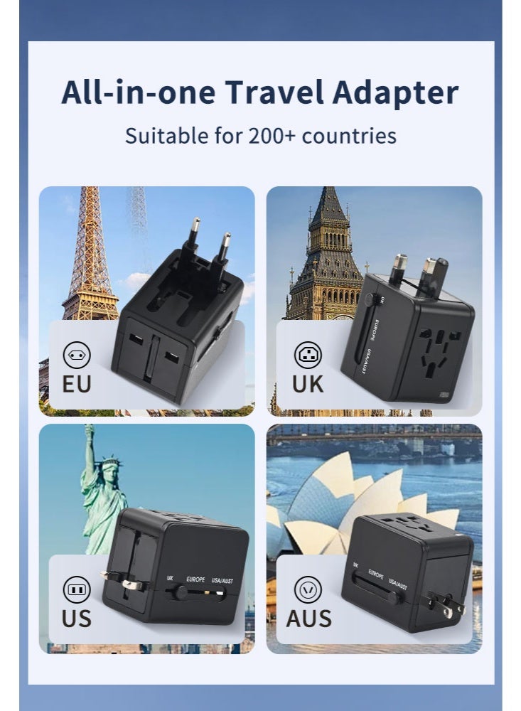 Universal Travel Adapter Worldwide Plug Adaptor with USB-C, International Power Adapter with 1 USB1Type-C Ports All in One Travel Adaptor Multi USB Wall Charger for European USA UK EU AUS(Type C/G/A - Image 5