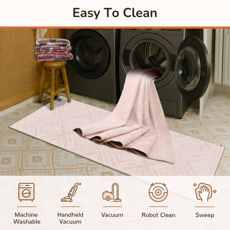 BESTSWEETIE Area Rug 6x9 Rug Machine Washable Non-Slip Low Pile Print Pattern Western Rug for Living Room Bedroom Entryway Tribal Series -Light Pink/Cream - Image 5